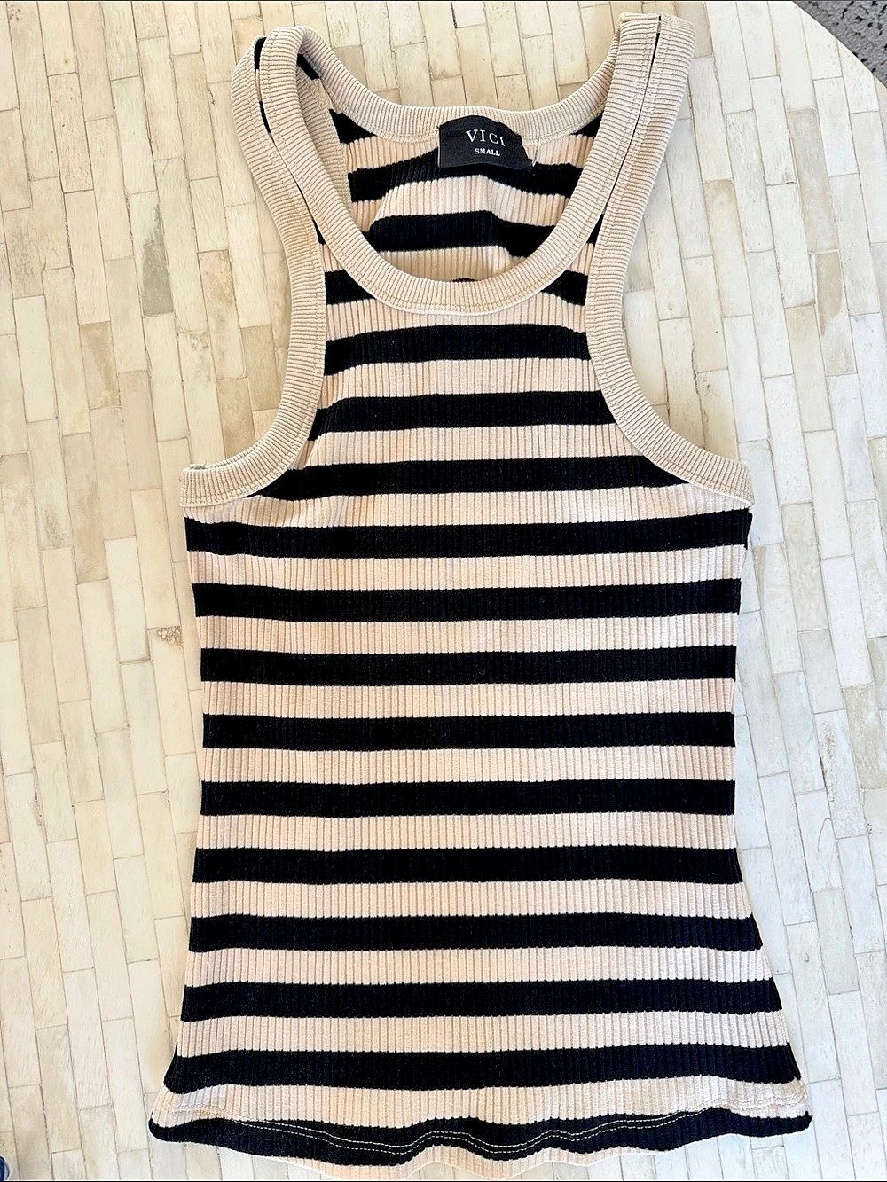 VICI Striped Ribbed Tank in Black & Cream Size Small New W/O Tags